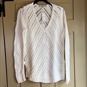 LOFT White V-Neck Knit Sweater